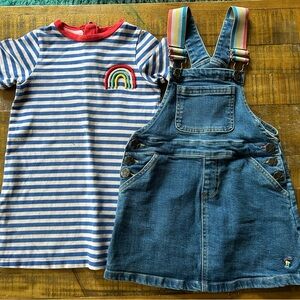 Joules | Striped Rainbow Dress and Denim Overall | 3T & 4T